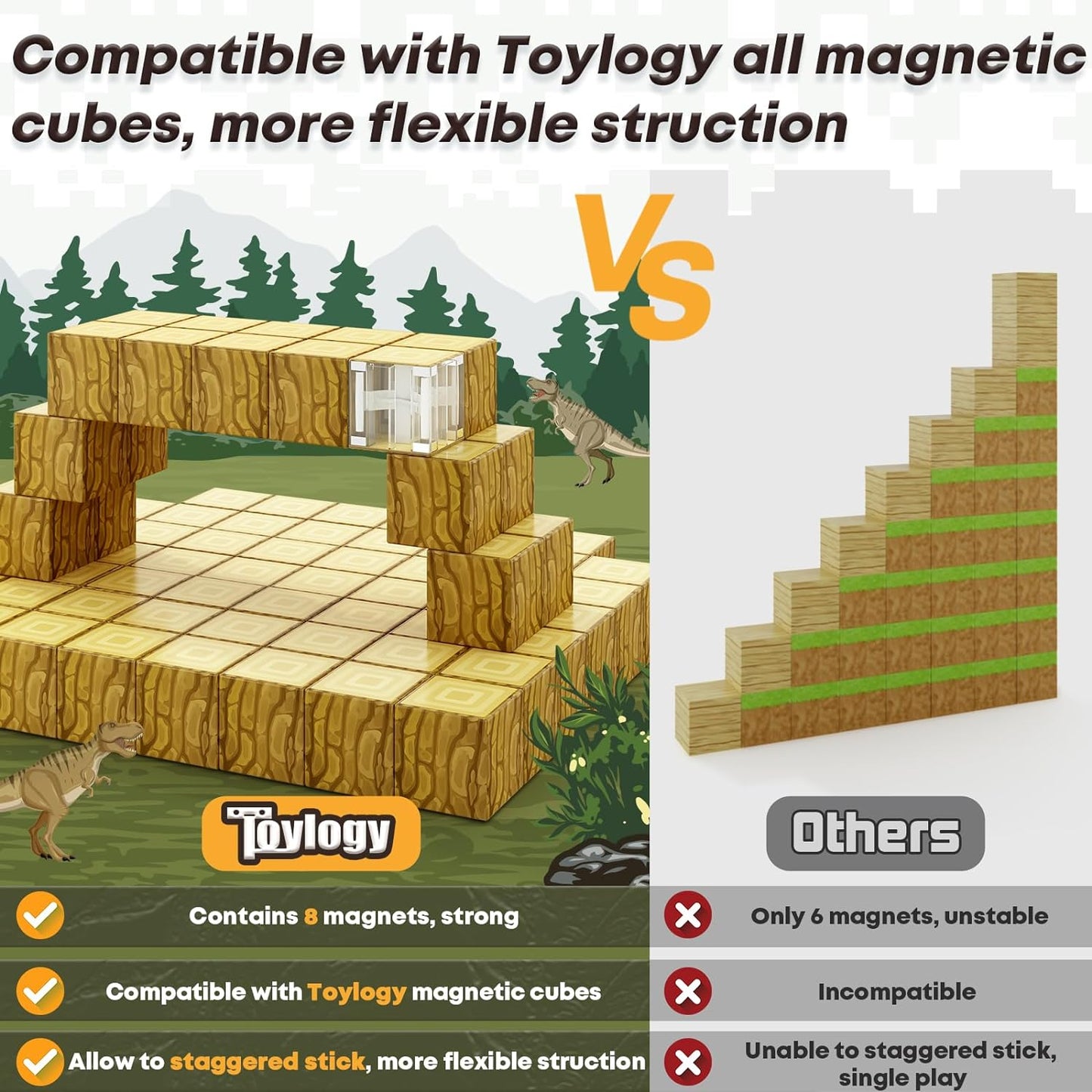 Magnetic Blocks Build Mine Magnet World® Wood Edition, Magnetic Toys for Boys & Girls Age 3-4 4-5 6-8, STEM Montessori Sensory Toys for Toddlers Gifts for 3+ Years Old Girls Boys