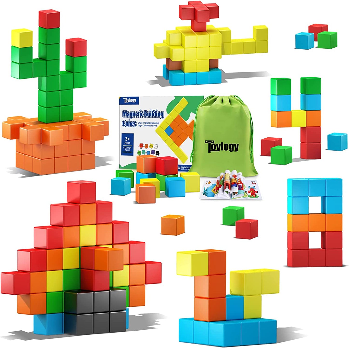48PCS Magnetic Blocks for Toddlers Toys, Large Magnetic Cube Toys for Sensory STEM Education Preschool Magnet Toys for 3 4 5 6 Year Old Boys and Girls