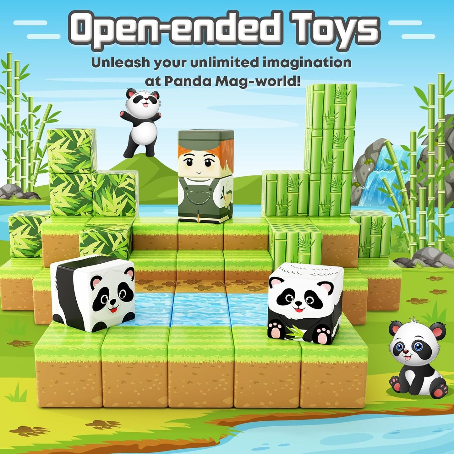 Magnetic Blocks-Build Mine Magnet World® Panda Edition, Magnetic Tiles Building Blocks for Boys & Girls Age 3-5 4-8 5-7, Kids STEM Sensory Learning Outdoor Toys for 3+ Years Old Girls Boys Gifts