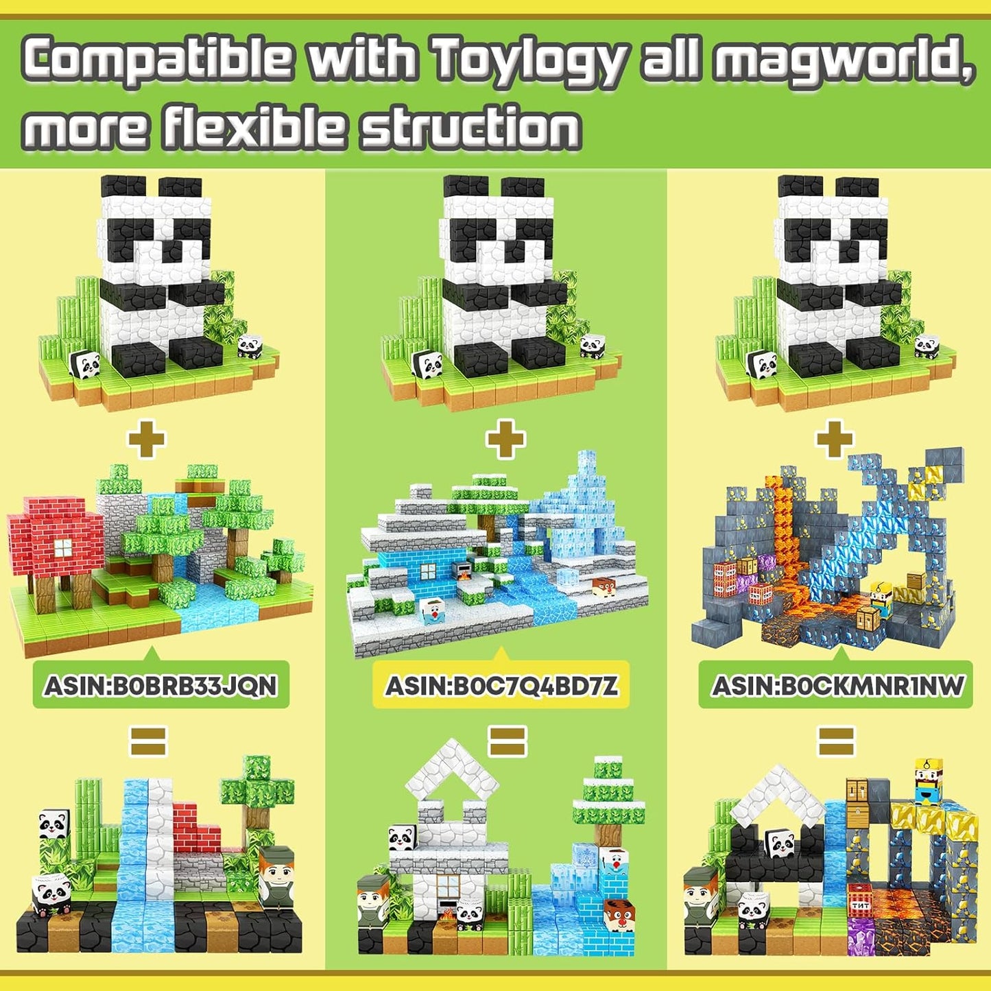 Magnetic Blocks-Build Mine Magnet World® Panda Edition, Magnetic Tiles Building Blocks for Boys & Girls Age 3-5 4-8 5-7, Kids STEM Sensory Learning Outdoor Toys for 3+ Years Old Girls Boys Gifts