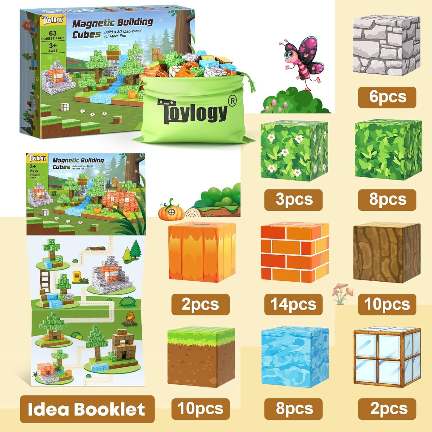 Magnetic Blocks-Build Mine Magnet World® Pumpkin Edition Kids Games Toys for Boys Girls 3+ Years Old Magnetic STEM Construction Toys Ages 4-6 6-8 5-7 for Halloween Birthday Gifts