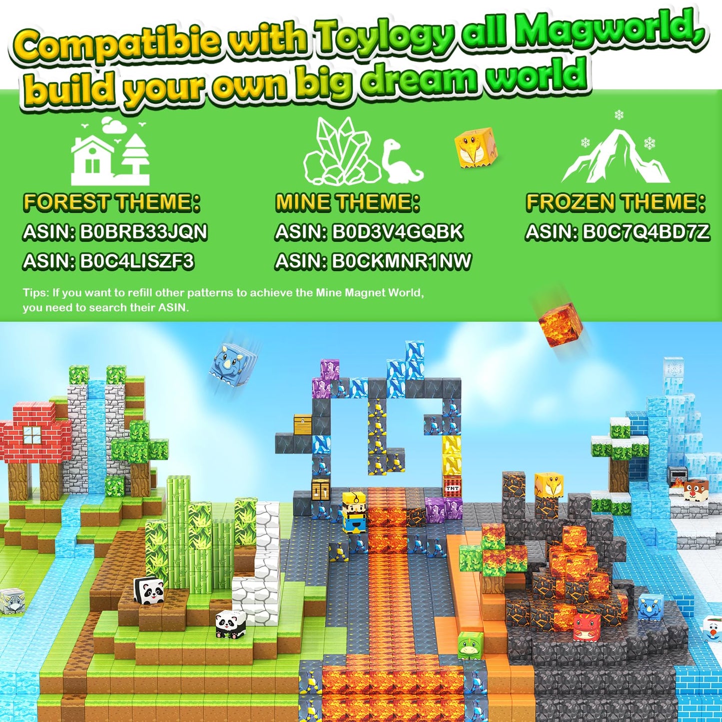 Magnetic Blocks-Build Mine Magnet World® Dinosaur Panda Toys Kids Games, Toddler STEM Educational Sensory Dino Toys for Kids 3-5 5-7, Birthday Gifts for 3 4 5 6 7 8 Year Old Boys and Girls