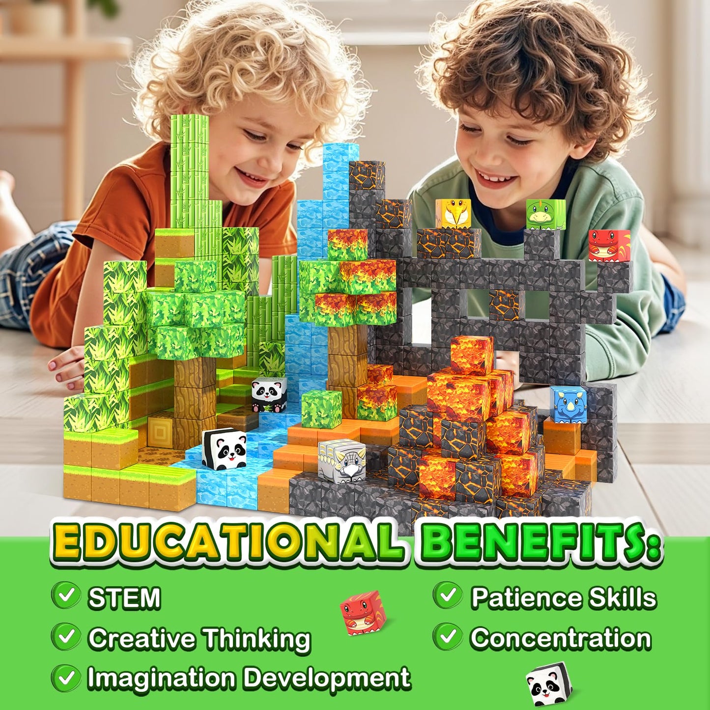 Magnetic Blocks-Build Mine Magnet World® Dinosaur Panda Toys Kids Games, Toddler STEM Educational Sensory Dino Toys for Kids 3-5 5-7, Birthday Gifts for 3 4 5 6 7 8 Year Old Boys and Girls