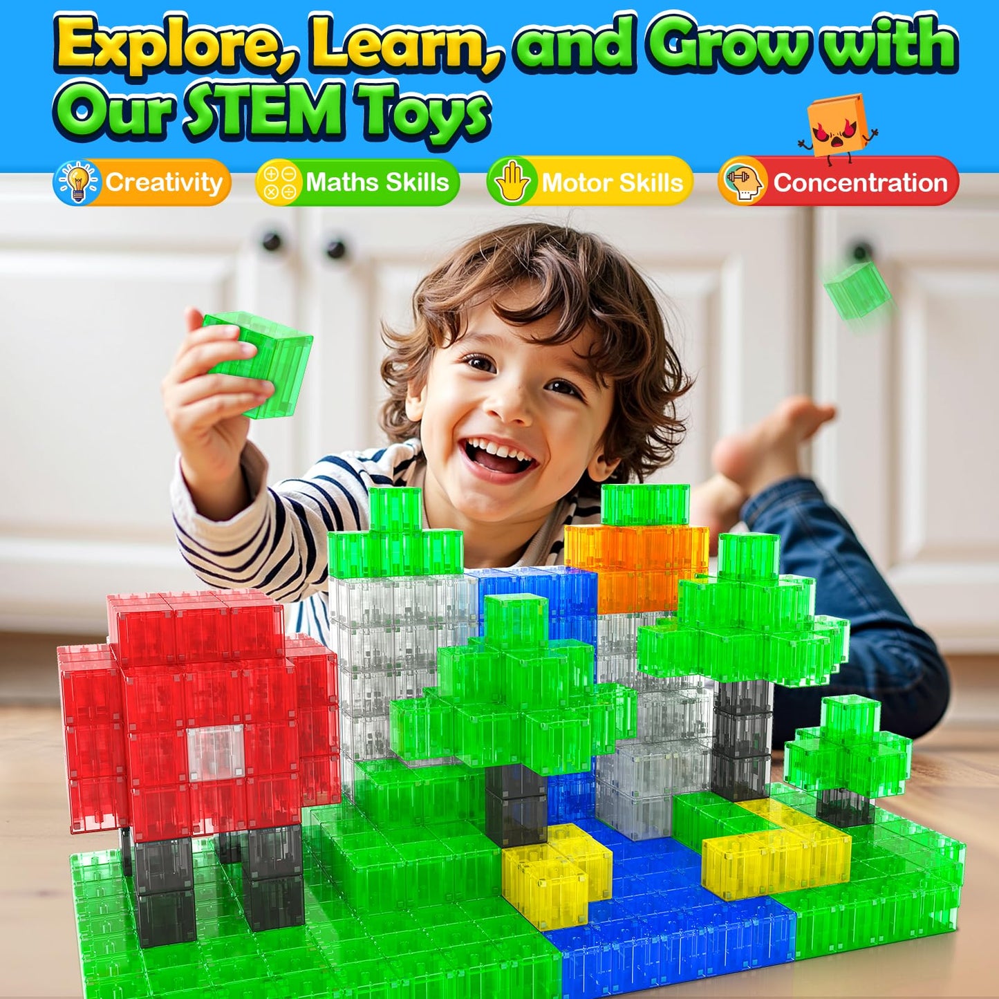 Magnetic Blocks Toys for 3 Year Old Boys & Girls Toddlers Montessori Toys for Kids Magnet Transparent Building Blocks Educational Learning Kid Toys Age 3-5, 4-8, 5-7