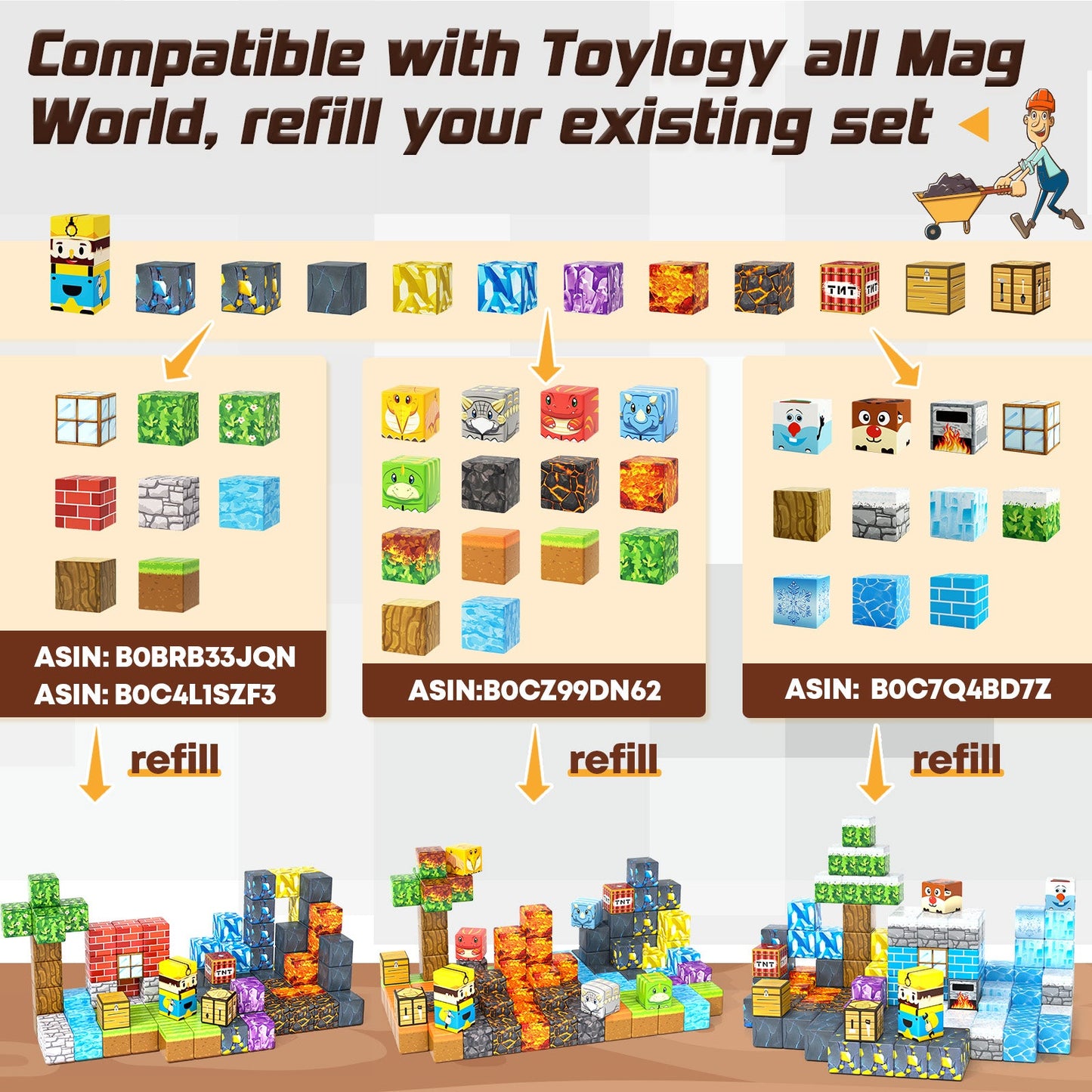 Magnetic Blocks Build Mine Magnet World® Edition Mine Pickaxe Caverns Kids Games Toddler Toys Magnetic Tiles for Boys & Girls Age 3-4 4-5 6-8, Sensory Outdoor Toys for Kids for 3+