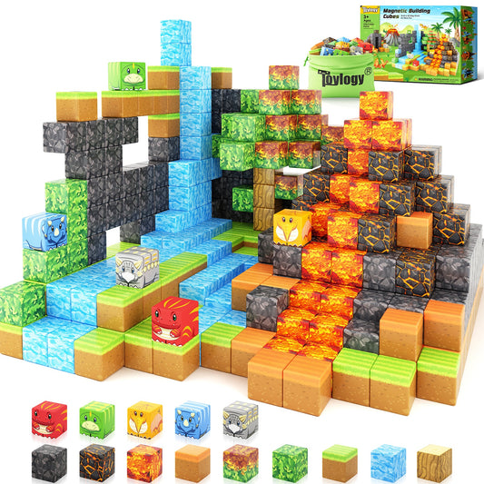 Dinosaur Toys Magnetic Blocks-Build Mine Magnet® World Volcano Edition Kids Toy for 3+ Year Old Boys and Girls Building Blocks Toddler Toys Games Through Jurassic Learning Sensory Toy Gifts