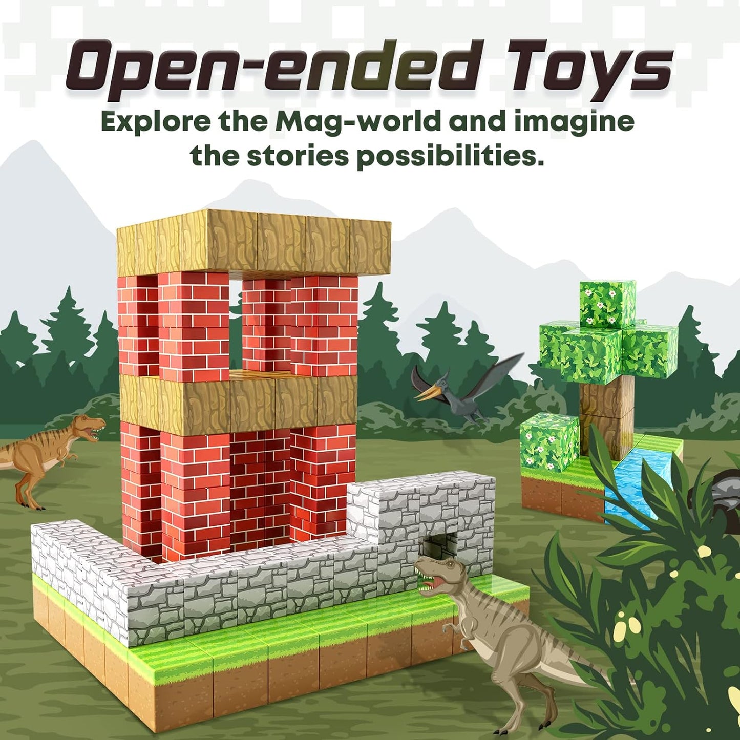 Magnetic Blocks Build Mine Magnet World® Brick Edition, Magnetic Toys for Boys & Girls Age 3-4 4-5 6-8, STEM Montessori Sensory Toys for Toddlers Gifts for 3+ Years Old Girls Boys