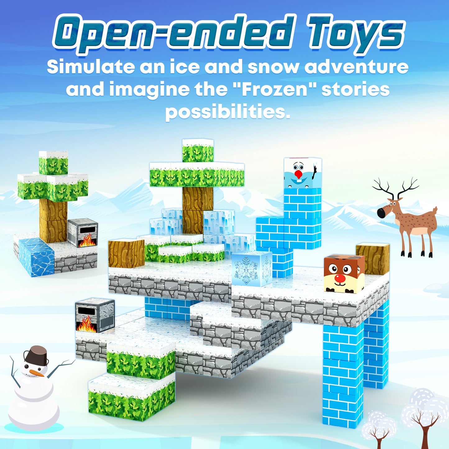 Magnetic Blocks Build Mine Magnet World® Frozen Edtion,Toys for Girls Age 3 4 5 6 7 8 Princess Castle STEM Sensory Kids Games Toys for Toddler Christmas Birthday Gifts for 3+ Years Old Girls & Boys