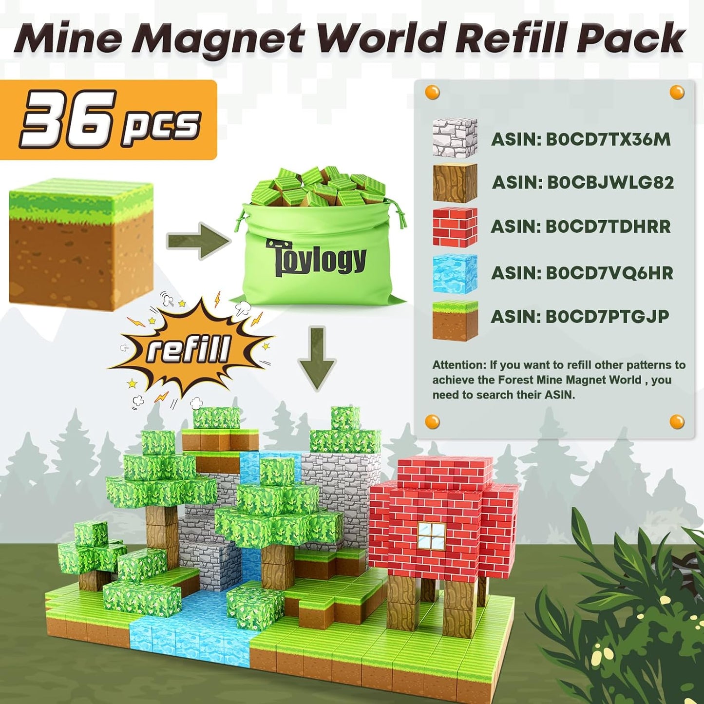 Magnetic Blocks Build Mine Magnet World® Grass Set, Magnetic Toys for Boys & Girls Age 3-4 4-5 6-8, STEM Montessori Sensory Toys for Toddlers Gifts for 3+ Years Old Girls Boys