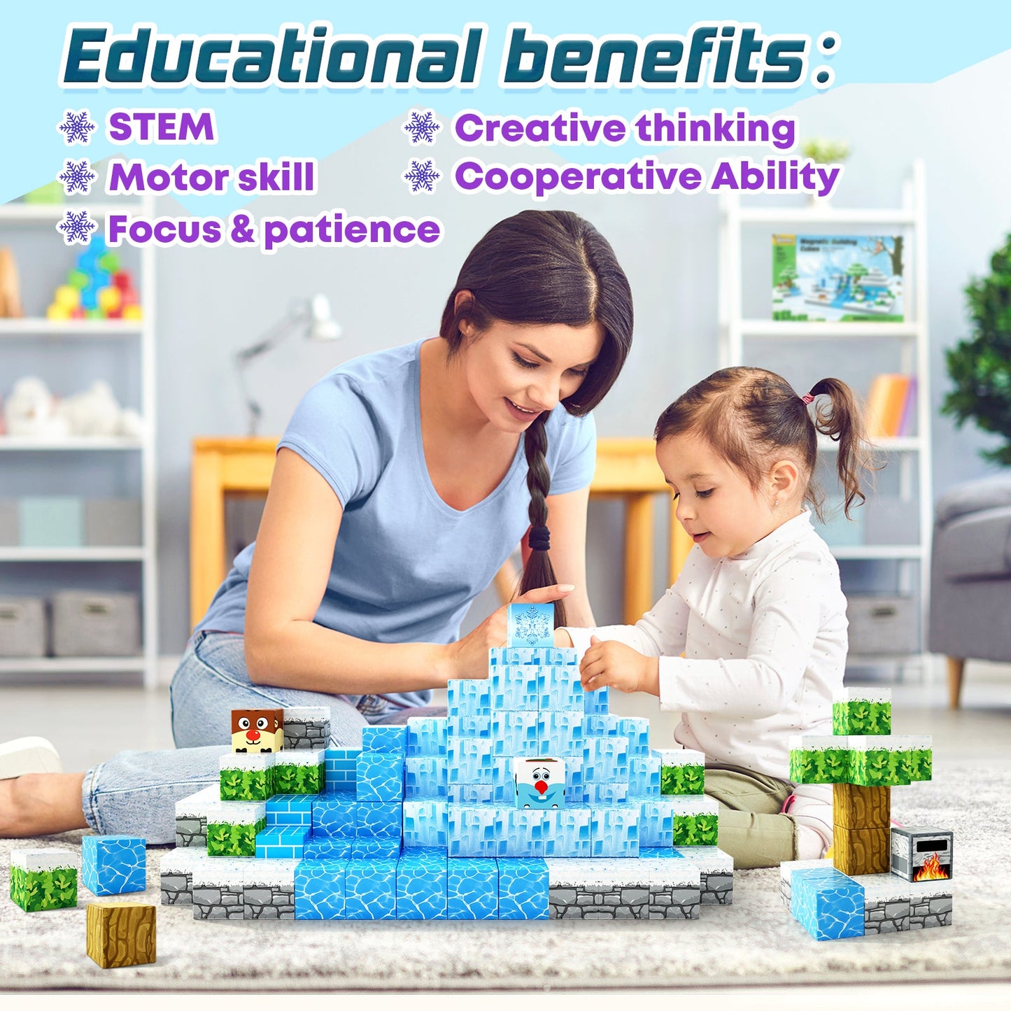 Magnetic Blocks Build Mine Magnet World® Frozen Edtion,Toys for Girls Age 3 4 5 6 7 8 Princess Castle STEM Sensory Kids Games Toys for Toddler Christmas Birthday Gifts for 3+ Years Old Girls & Boys