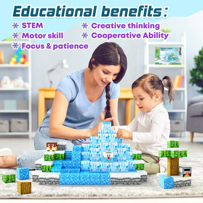 Magnetic Blocks Build Mine Magnet World® Frozen Edtion,Toys for Girls Age 3 4 5 6 7 8 Princess Castle STEM Sensory Kids Games Toys for Toddler Christmas Birthday Gifts for 3+ Years Old Girls & Boys