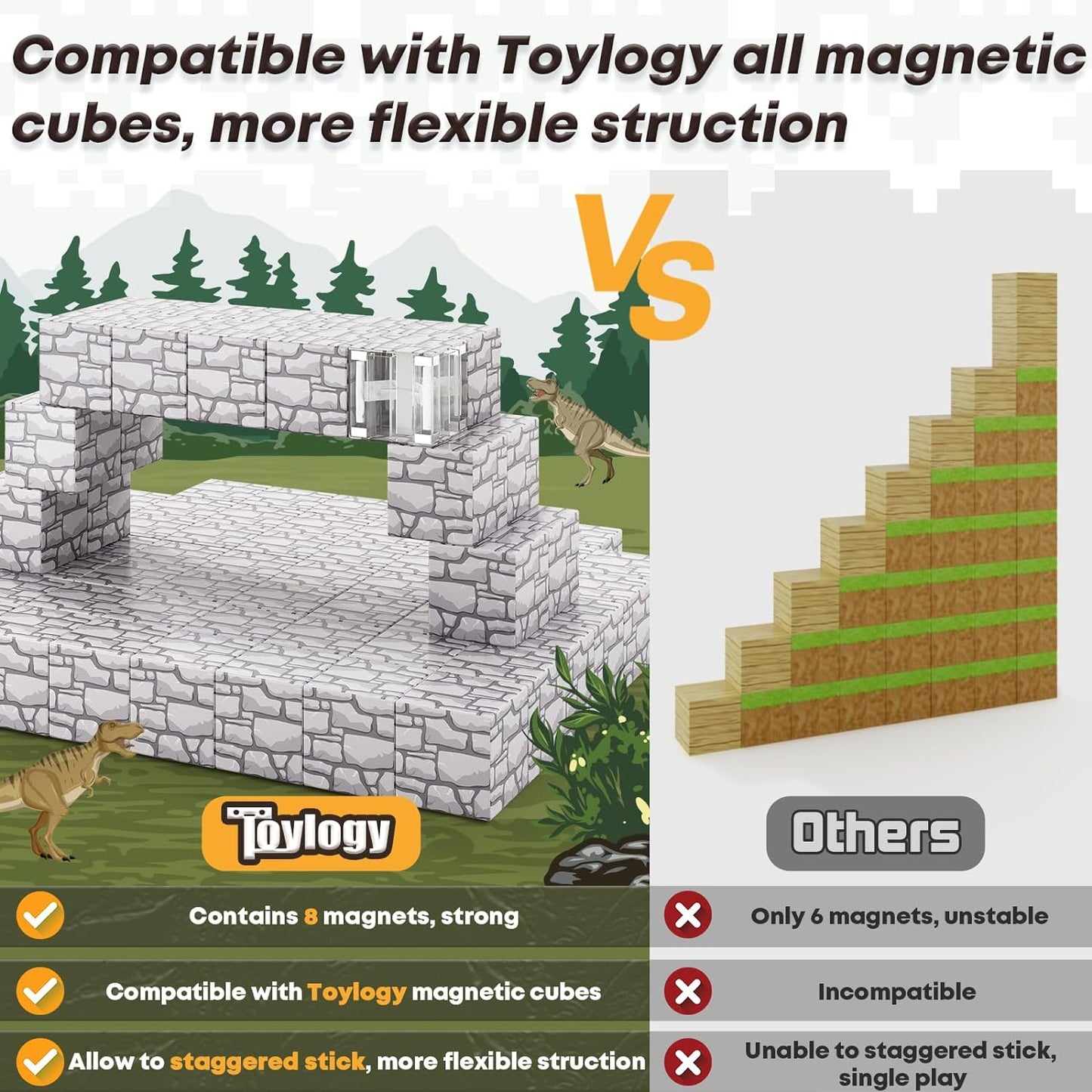 Magnetic Blocks-Build Mine Magnet World® Rock Edition, Magnetic Toys for Boys & Girls Age 3-4 4-5 6-8, STEM Montessori Sensory Toys for Toddlers Gifts for 3+ Years Old Girls Boys