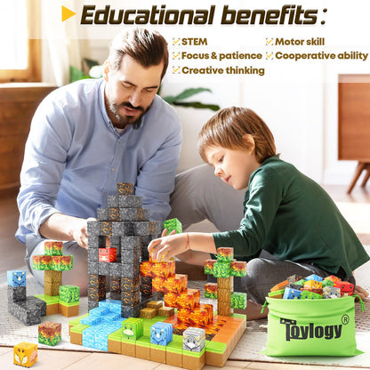 Dinosaur Toys Magnetic Blocks-Build Mine Magnet® World Volcano Edition Kids Toy for 3+ Year Old Boys and Girls Building Blocks Toddler Toys Games Through Jurassic Learning Sensory Toy Gifts