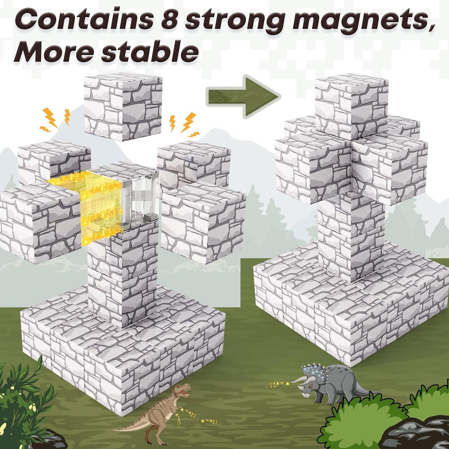 Magnetic Blocks-Build Mine Magnet World® Rock Edition, Magnetic Toys for Boys & Girls Age 3-4 4-5 6-8, STEM Montessori Sensory Toys for Toddlers Gifts for 3+ Years Old Girls Boys