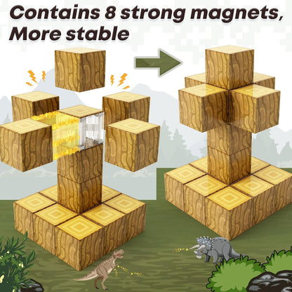 Magnetic Blocks Build Mine Magnet World® Wood Edition, Magnetic Toys for Boys & Girls Age 3-4 4-5 6-8, STEM Montessori Sensory Toys for Toddlers Gifts for 3+ Years Old Girls Boys