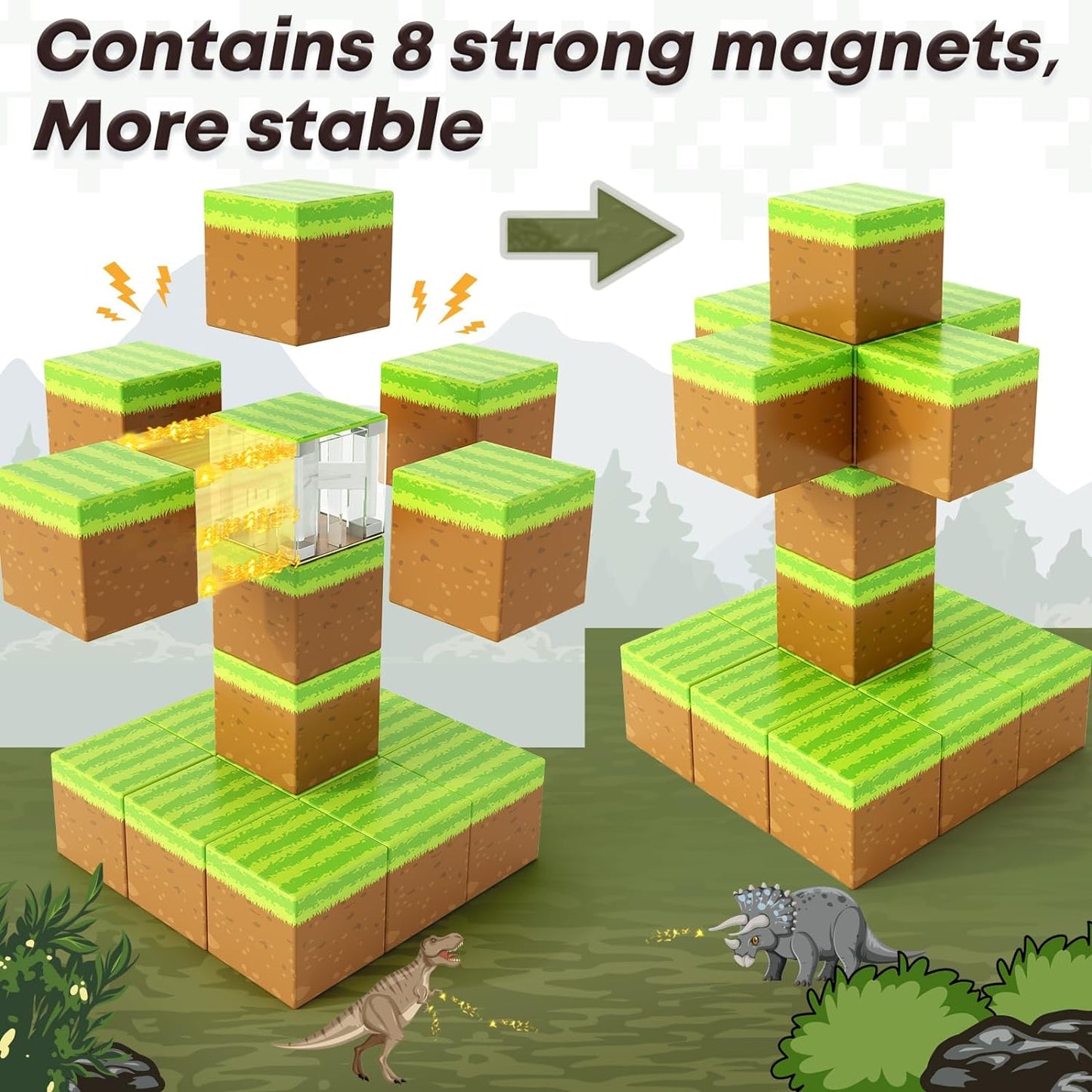 Magnetic Blocks Build Mine Magnet World® Grass Set, Magnetic Toys for Boys & Girls Age 3-4 4-5 6-8, STEM Montessori Sensory Toys for Toddlers Gifts for 3+ Years Old Girls Boys
