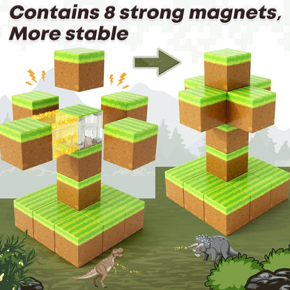 Magnetic Blocks Build Mine Magnet World® Grass Set, Magnetic Toys for Boys & Girls Age 3-4 4-5 6-8, STEM Montessori Sensory Toys for Toddlers Gifts for 3+ Years Old Girls Boys