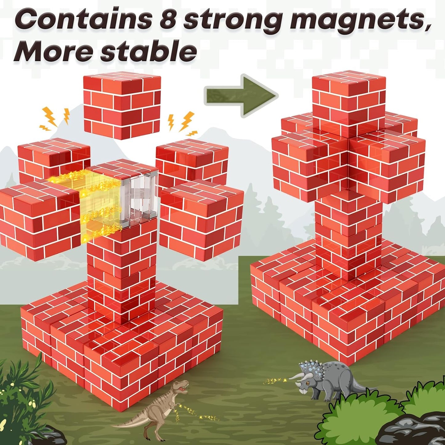 Magnetic Blocks Build Mine Magnet World® Brick Edition, Magnetic Toys for Boys & Girls Age 3-4 4-5 6-8, STEM Montessori Sensory Toys for Toddlers Gifts for 3+ Years Old Girls Boys