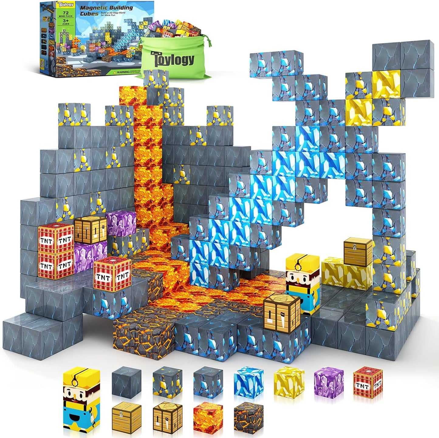 Magnetic Blocks-Build Mine Magnet World® Sword Edition Mine Sword Caverns Magnet Classroom Must Haves Toddler Toys for Boys & Girls Age 3-4 4-5 6-8, Sensory Montessori Toys for Kids for 3+