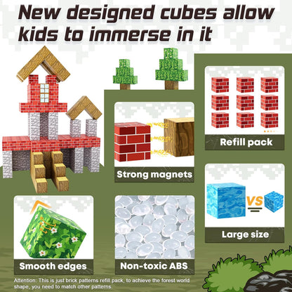 Magnetic Blocks Build Mine Magnet World® Brick Edition, Magnetic Toys for Boys & Girls Age 3-4 4-5 6-8, STEM Montessori Sensory Toys for Toddlers Gifts for 3+ Years Old Girls Boys