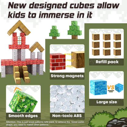 Magnetic Blocks Build Mine Magnet World® Wood Edition, Magnetic Toys for Boys & Girls Age 3-4 4-5 6-8, STEM Montessori Sensory Toys for Toddlers Gifts for 3+ Years Old Girls Boys