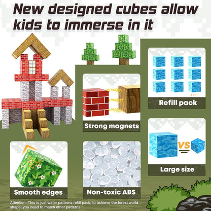 Magnetic Blocks-Build Mine Magnet World® Water Edition, Magnetic Toys for Boys & Girls Age 3-4 4-5 6-8, STEM Montessori Sensory Toys for Toddlers Gifts for 3+ Years Old Girls Boys