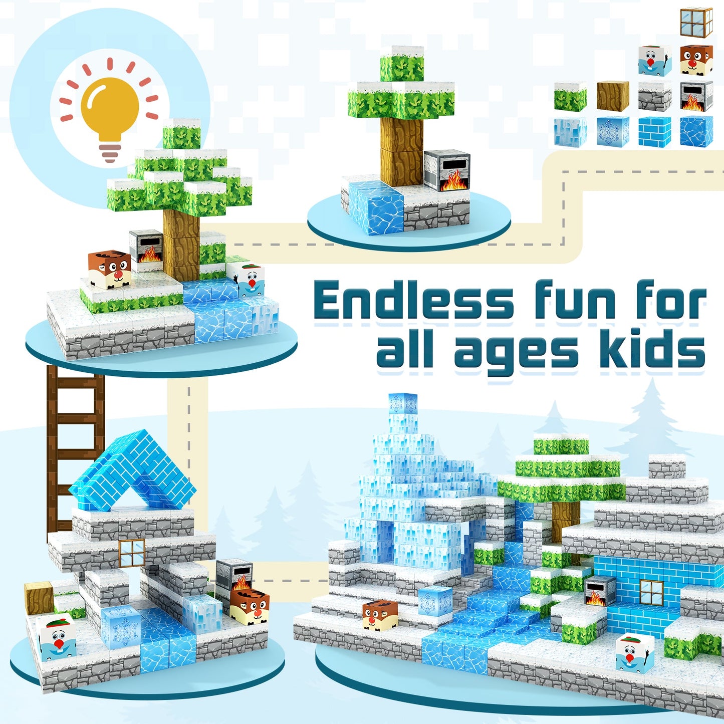 Magnetic Blocks Build Mine Magnet World® Frozen Edtion,Toys for Girls Age 3 4 5 6 7 8 Princess Castle STEM Sensory Kids Games Toys for Toddler Christmas Birthday Gifts for 3+ Years Old Girls & Boys