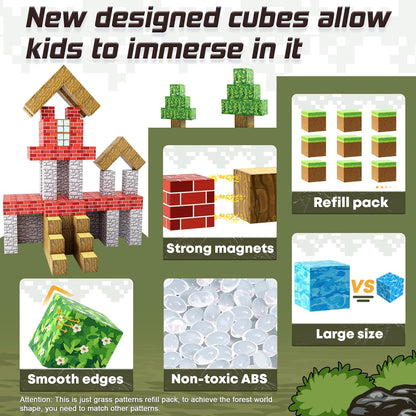 Magnetic Blocks Build Mine Magnet World® Grass Set, Magnetic Toys for Boys & Girls Age 3-4 4-5 6-8, STEM Montessori Sensory Toys for Toddlers Gifts for 3+ Years Old Girls Boys