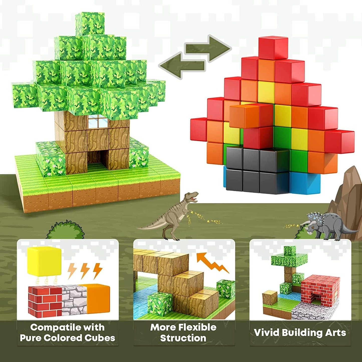 100PCS Magnetic Blocks-Build Mine Magnet World® Set, Magnetic Toys for Boys & Girls Age 3-5 6-8, STEM Sensory Toys for Toddlers Gifts for 3+ Years Old Girls Boys, Classroom Must Haves Construction Toys
