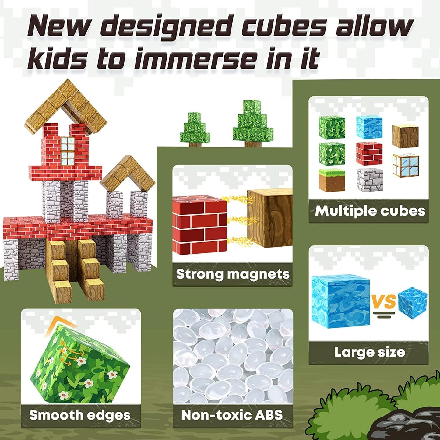 100PCS Magnetic Blocks-Build Mine Magnet World® Set, Magnetic Toys for Boys & Girls Age 3-5 6-8, STEM Sensory Toys for Toddlers Gifts for 3+ Years Old Girls Boys, Classroom Must Haves Construction Toys