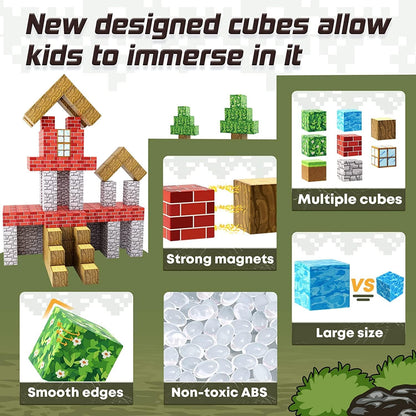 100PCS Magnetic Blocks-Build Mine Magnet World® Set, Magnetic Toys for Boys & Girls Age 3-5 6-8, STEM Sensory Toys for Toddlers Gifts for 3+ Years Old Girls Boys, Classroom Must Haves Construction Toys