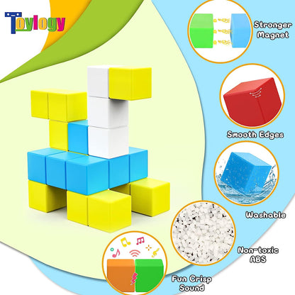 48PCS Magnetic Blocks for Toddlers Toys, Large Magnetic Cube Toys for Sensory STEM Education Preschool Magnet Toys for 3 4 5 6 Year Old Boys and Girls