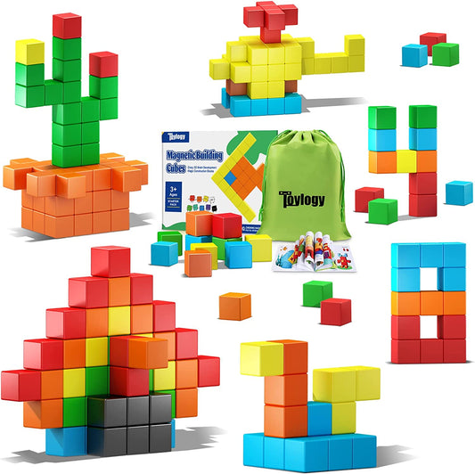 48PCS Magnetic Blocks for Toddlers Toys, Large Magnetic Cube Toys for Sensory STEM Education Preschool Magnet Toys for 3 4 5 6 Year Old Boys and Girls
