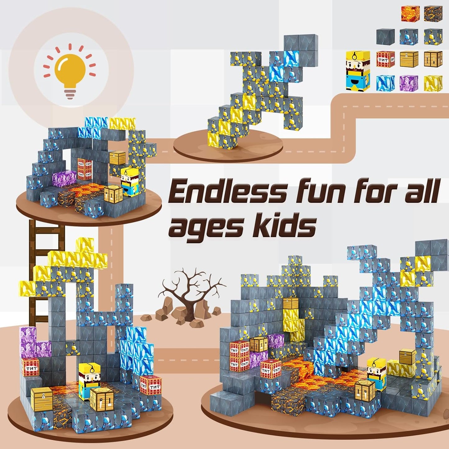 Magnetic Blocks-Build Mine Magnet World® Sword Edition Mine Sword Caverns Magnet Classroom Must Haves Toddler Toys for Boys & Girls Age 3-4 4-5 6-8, Sensory Montessori Toys for Kids for 3+
