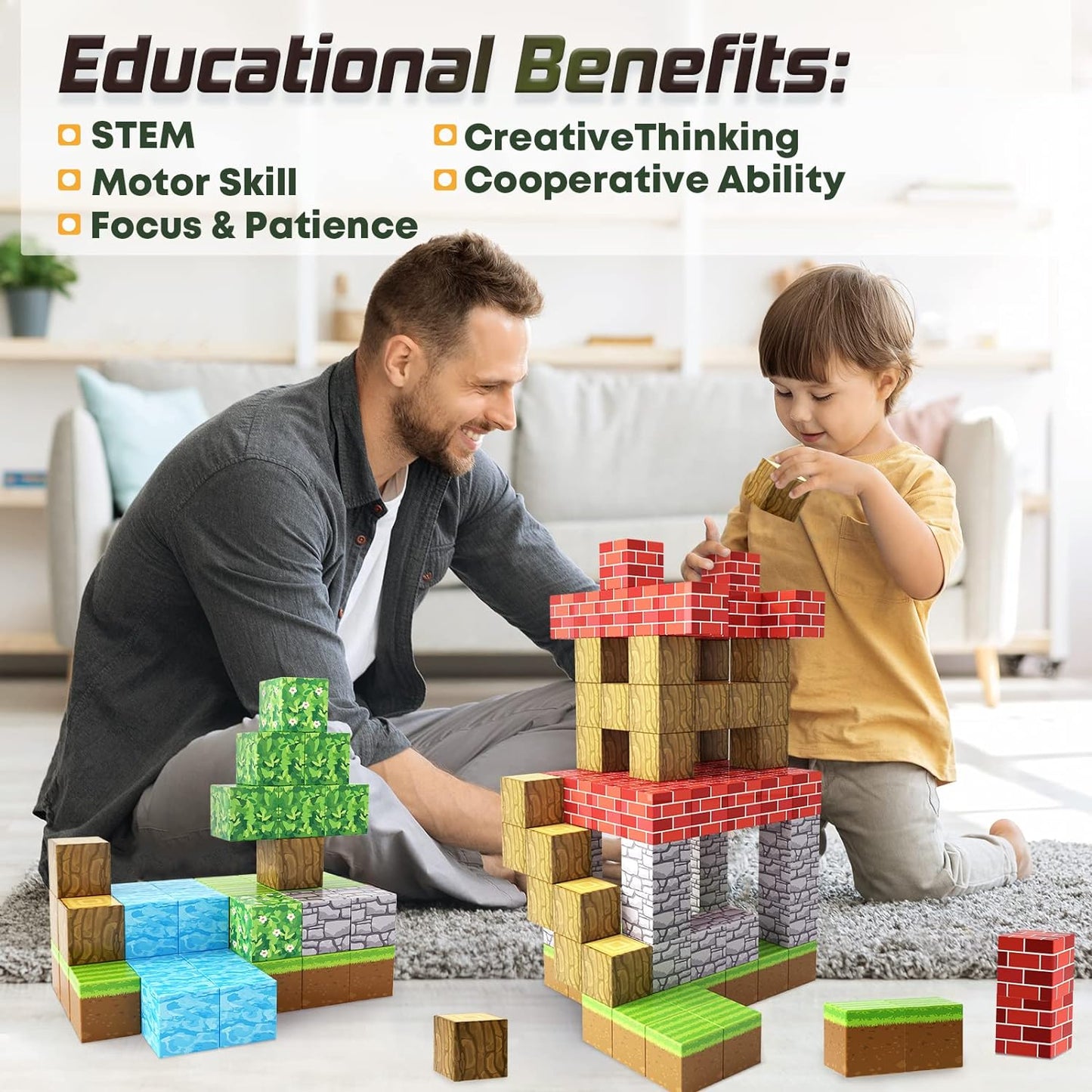 Magnetic Blocks Build Mine Magnet World® Brick Edition, Magnetic Toys for Boys & Girls Age 3-4 4-5 6-8, STEM Montessori Sensory Toys for Toddlers Gifts for 3+ Years Old Girls Boys