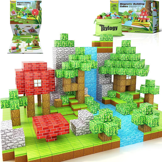 100PCS Magnetic Blocks-Build Mine Magnet World® Set, Magnetic Toys for Boys & Girls Age 3-5 6-8, STEM Sensory Toys for Toddlers Gifts for 3+ Years Old Girls Boys, Classroom Must Haves Construction Toys