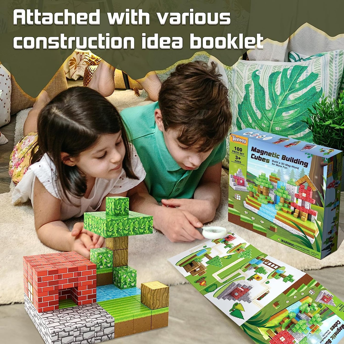 100PCS Magnetic Blocks-Build Mine Magnet World® Set, Magnetic Toys for Boys & Girls Age 3-5 6-8, STEM Sensory Toys for Toddlers Gifts for 3+ Years Old Girls Boys, Classroom Must Haves Construction Toys