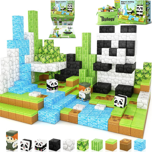 Magnetic Blocks-Build Mine Magnet World® Panda Edition, Magnetic Tiles Building Blocks for Boys & Girls Age 3-5 4-8 5-7, Kids STEM Sensory Learning Outdoor Toys for 3+ Years Old Girls Boys Gifts