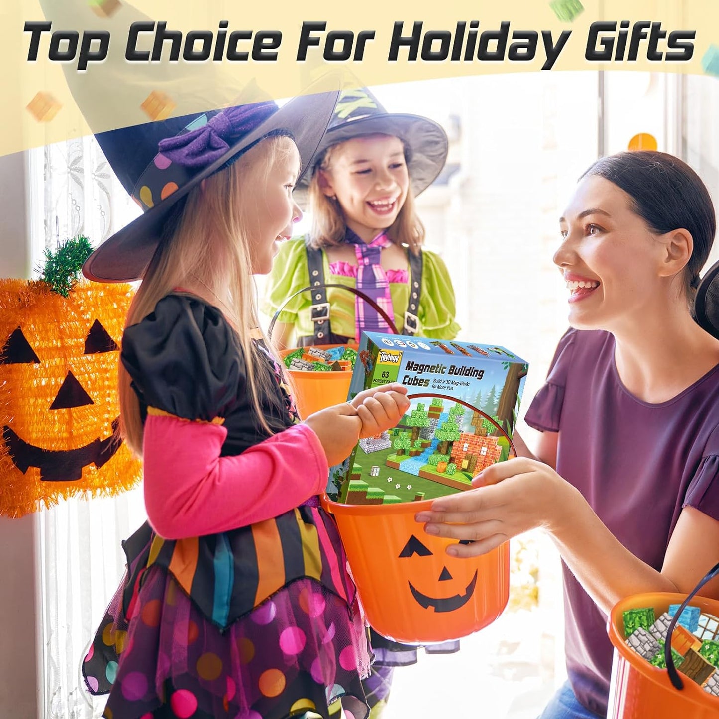 Magnetic Blocks-Build Mine Magnet World® Pumpkin Edition Kids Games Toys for Boys Girls 3+ Years Old Magnetic STEM Construction Toys Ages 4-6 6-8 5-7 for Halloween Birthday Gifts