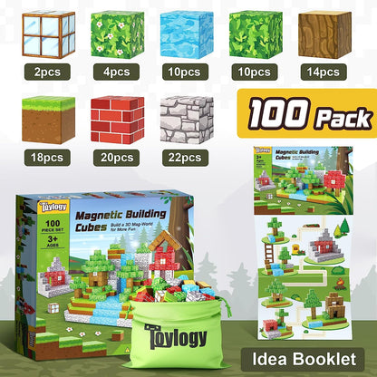 100PCS Magnetic Blocks-Build Mine Magnet World® Set, Magnetic Toys for Boys & Girls Age 3-5 6-8, STEM Sensory Toys for Toddlers Gifts for 3+ Years Old Girls Boys, Classroom Must Haves Construction Toys