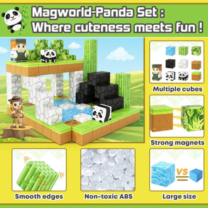 Magnetic Blocks-Build Mine Magnet World® Panda Edition, Magnetic Tiles Building Blocks for Boys & Girls Age 3-5 4-8 5-7, Kids STEM Sensory Learning Outdoor Toys for 3+ Years Old Girls Boys Gifts