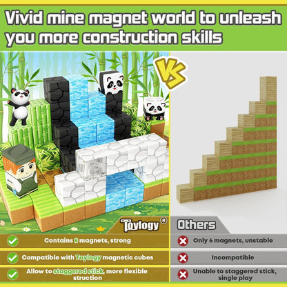 Magnetic Blocks-Build Mine Magnet World® Panda Edition, Magnetic Tiles Building Blocks for Boys & Girls Age 3-5 4-8 5-7, Kids STEM Sensory Learning Outdoor Toys for 3+ Years Old Girls Boys Gifts
