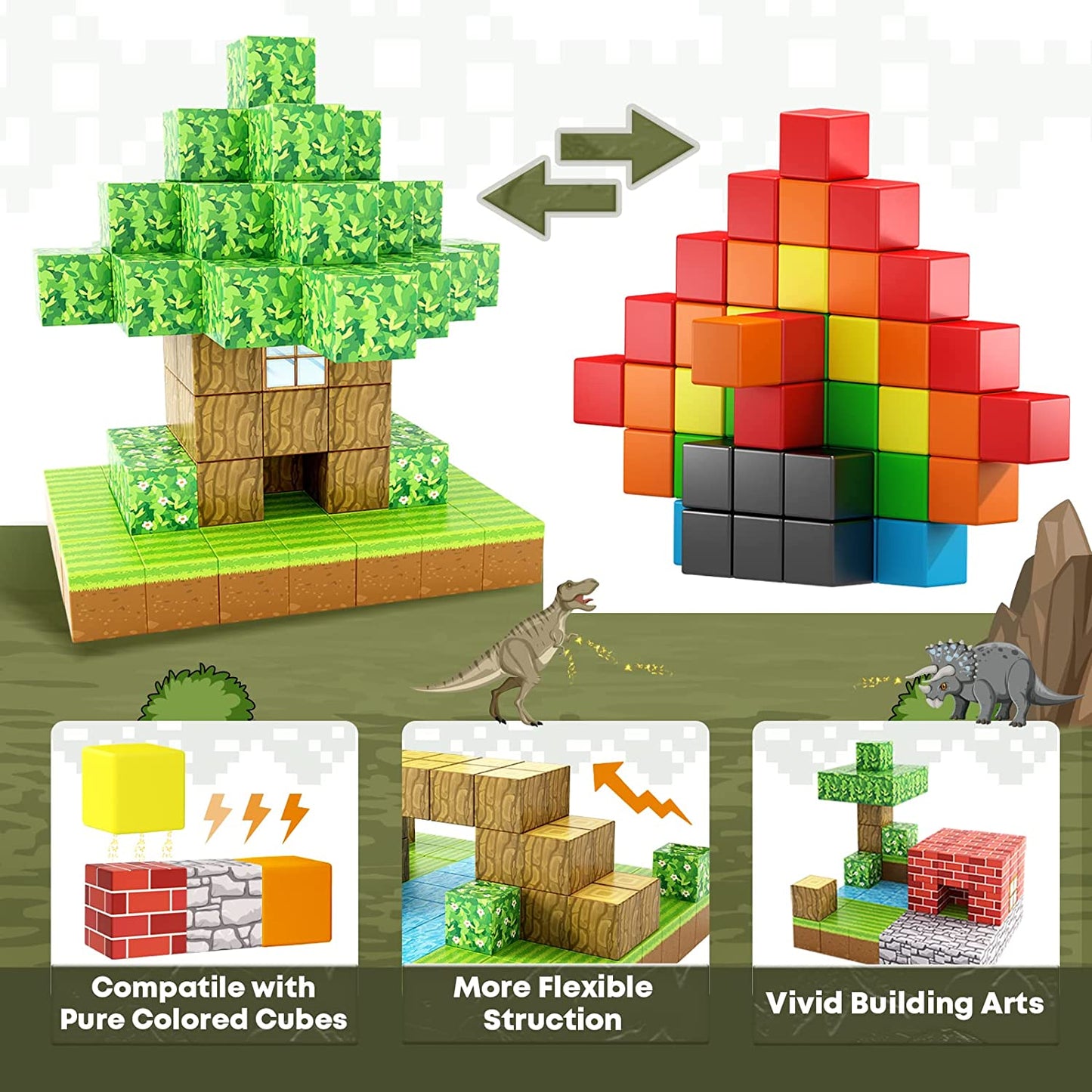 Magnetic Blocks-Build Mine Magnet World® Set, Magnetic Toys for Boys & Girls Age 3-4 4-5 6-8, STEM Montessori Sensory Toys for Toddlers Gifts for 3+ Years Old Girls Boys, Fidget Cubes Construction Toys