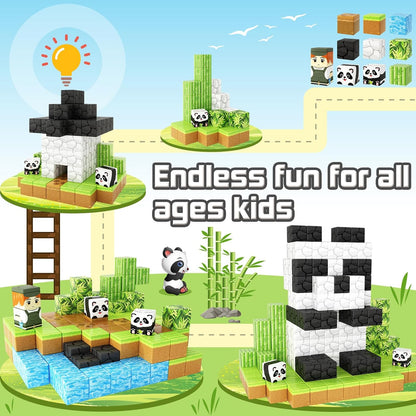 Magnetic Blocks-Build Mine Magnet World® Panda Edition, Magnetic Tiles Building Blocks for Boys & Girls Age 3-5 4-8 5-7, Kids STEM Sensory Learning Outdoor Toys for 3+ Years Old Girls Boys Gifts