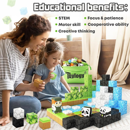 Magnetic Blocks-Build Mine Magnet World® Panda Edition, Magnetic Tiles Building Blocks for Boys & Girls Age 3-5 4-8 5-7, Kids STEM Sensory Learning Outdoor Toys for 3+ Years Old Girls Boys Gifts