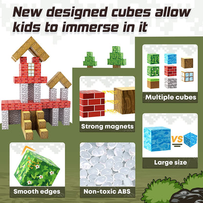 Magnetic Blocks-Build Mine Magnet World® Set, Magnetic Toys for Boys & Girls Age 3-4 4-5 6-8, STEM Montessori Sensory Toys for Toddlers Gifts for 3+ Years Old Girls Boys, Fidget Cubes Construction Toys
