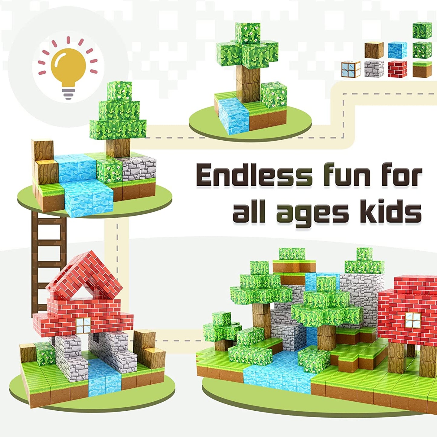 Magnetic Blocks-Build Mine Magnet World® Set, Magnetic Toys for Boys & Girls Age 3-4 4-5 6-8, STEM Montessori Sensory Toys for Toddlers Gifts for 3+ Years Old Girls Boys, Fidget Cubes Construction Toys