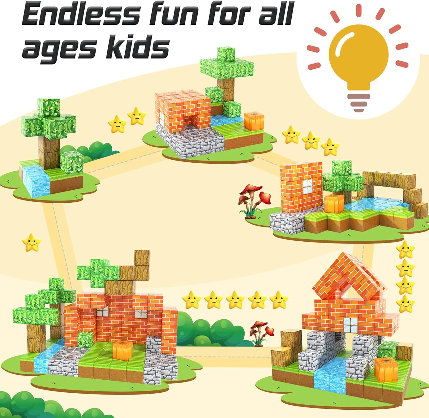 Magnetic Blocks-Build Mine Magnet World® Pumpkin Edition Kids Games Toys for Boys Girls 3+ Years Old Magnetic STEM Construction Toys Ages 4-6 6-8 5-7 for Halloween Birthday Gifts