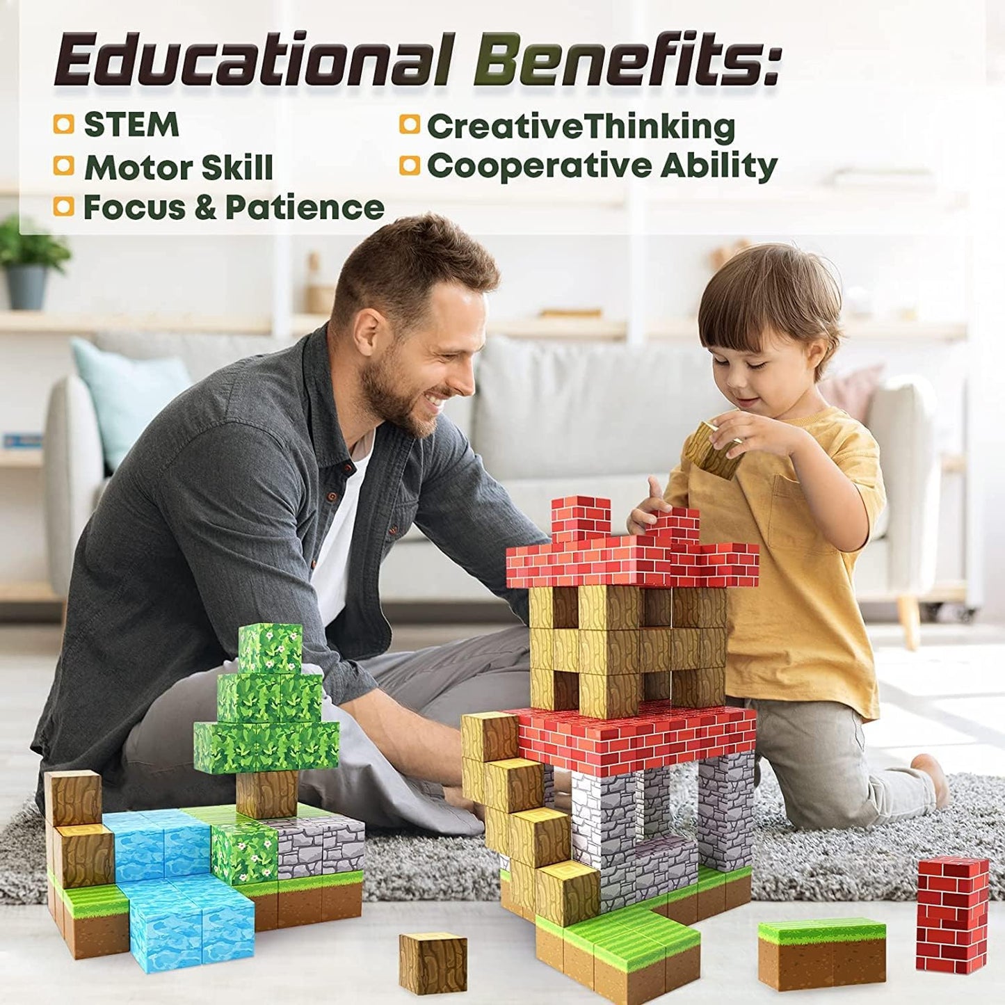 100PCS Magnetic Blocks-Build Mine Magnet World® Set, Magnetic Toys for Boys & Girls Age 3-5 6-8, STEM Sensory Toys for Toddlers Gifts for 3+ Years Old Girls Boys, Classroom Must Haves Construction Toys
