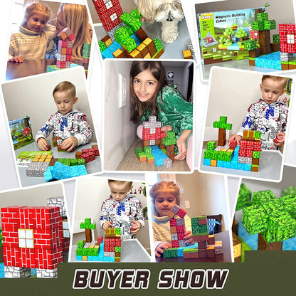 Magnetic Blocks-Build Mine Magnet World® Set, Magnetic Toys for Boys & Girls Age 3-4 4-5 6-8, STEM Montessori Sensory Toys for Toddlers Gifts for 3+ Years Old Girls Boys, Fidget Cubes Construction Toys